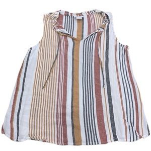 Liz Claiborne Rustic Color Casual Basic Boho Tank Blouse Striped Drawstring